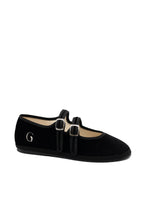 Handcrafted Gondolina Mary Jane in black velvet, Gondola style featuring authentic Venetian design, side view