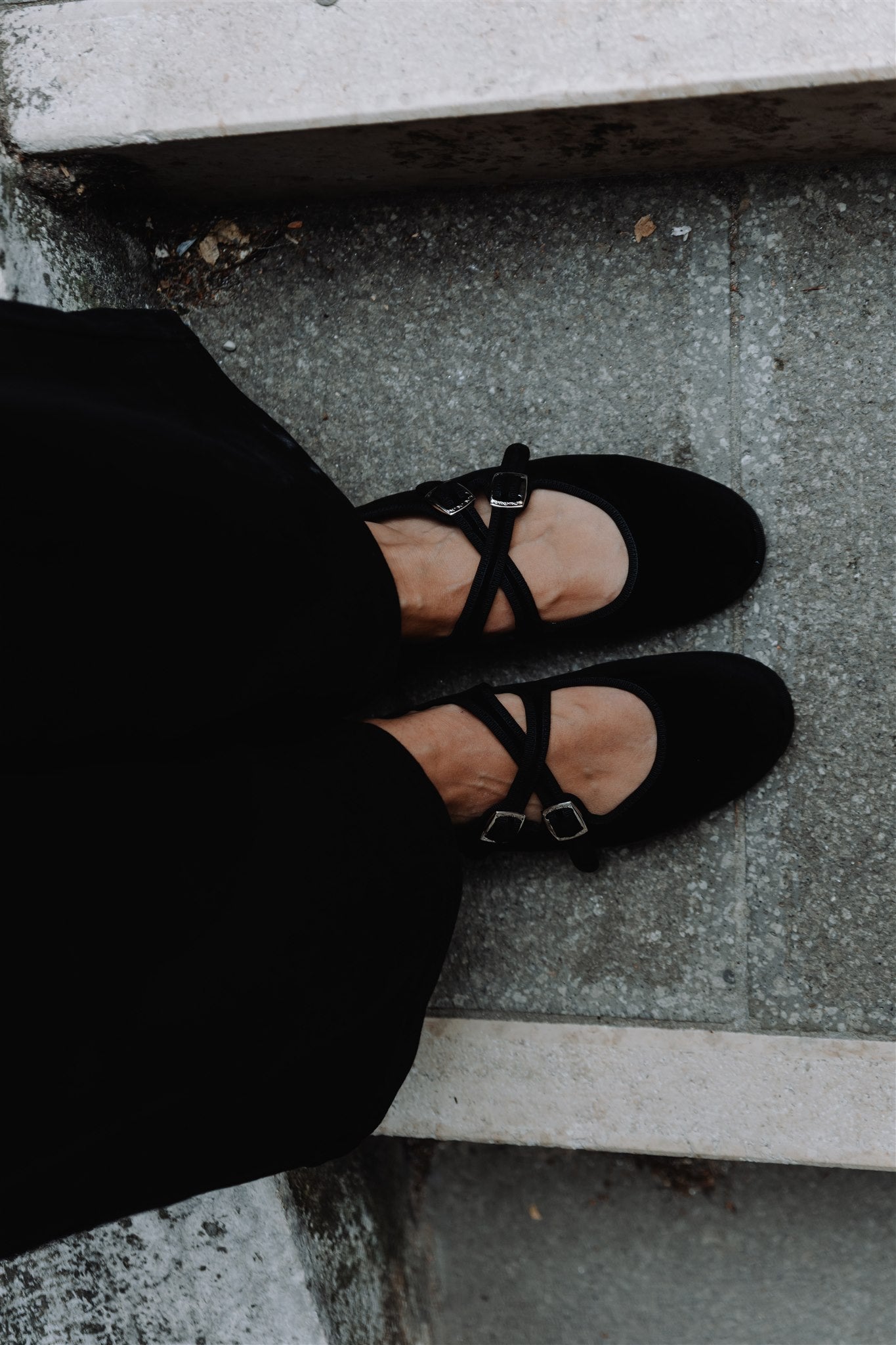 Handcrafted Gondolina Mary Jane in black velvet, Gondola style featuring authentic Venetian design, straps detail