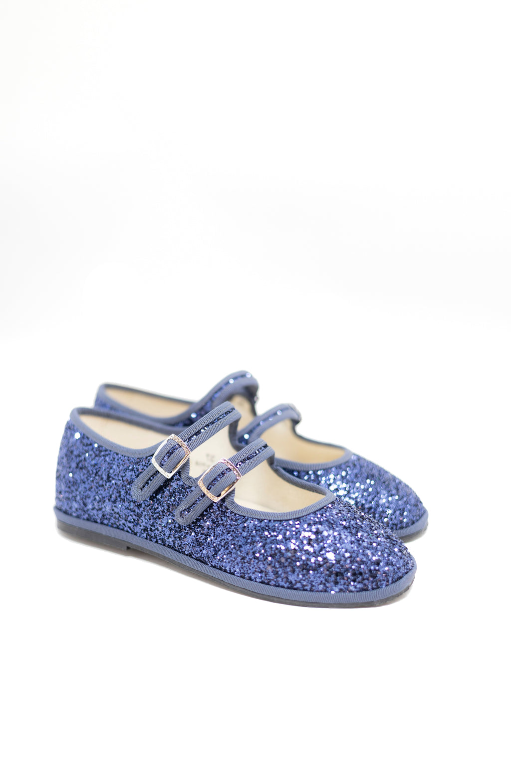 Handcrafted Gondolina Gran Canale Mary Jane in blue glitter for women, featuring authentic Venetian design, close-up