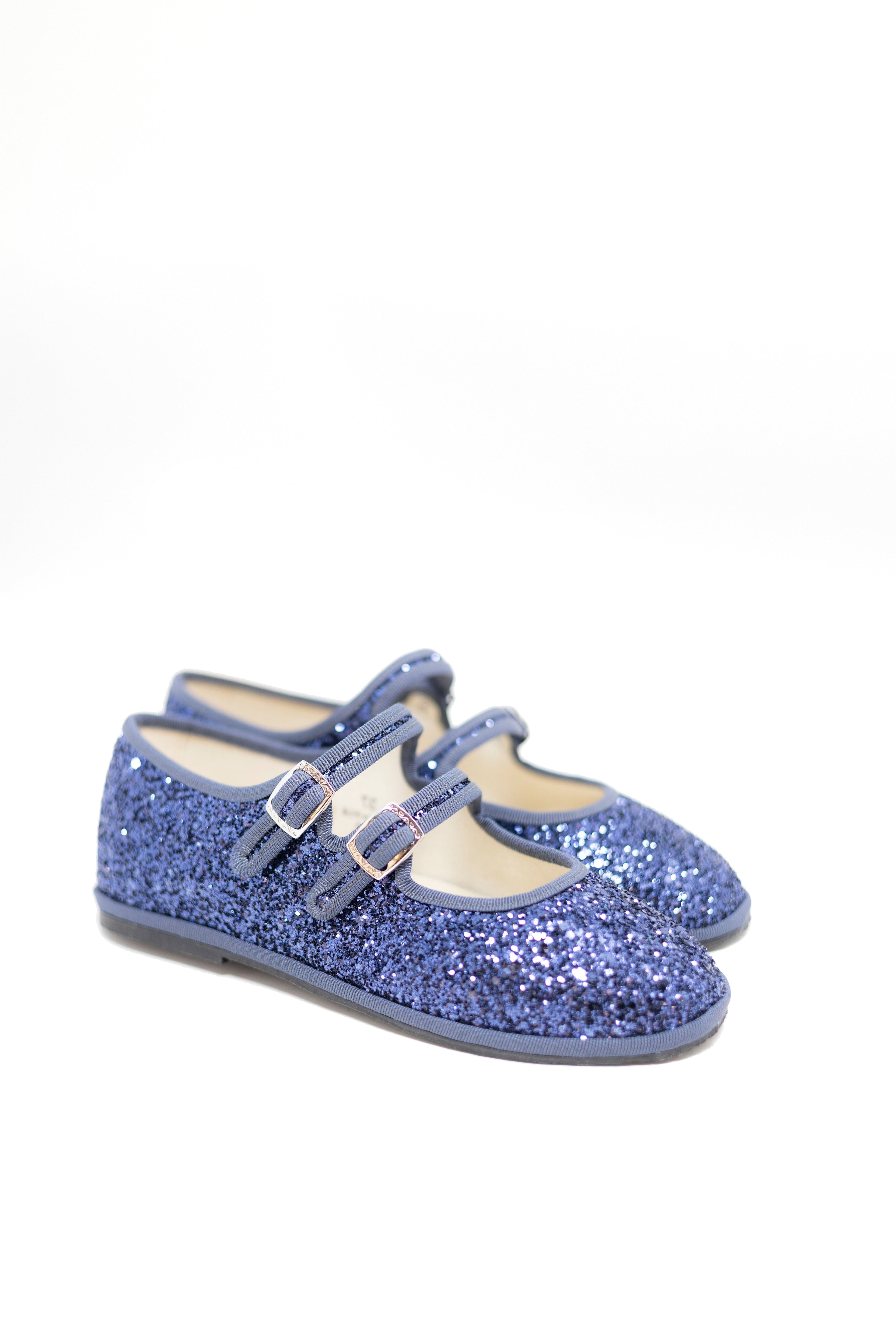 Handcrafted Gondolina Gran Canale Mary Jane in blue glitter for women, featuring authentic Venetian design, close-up