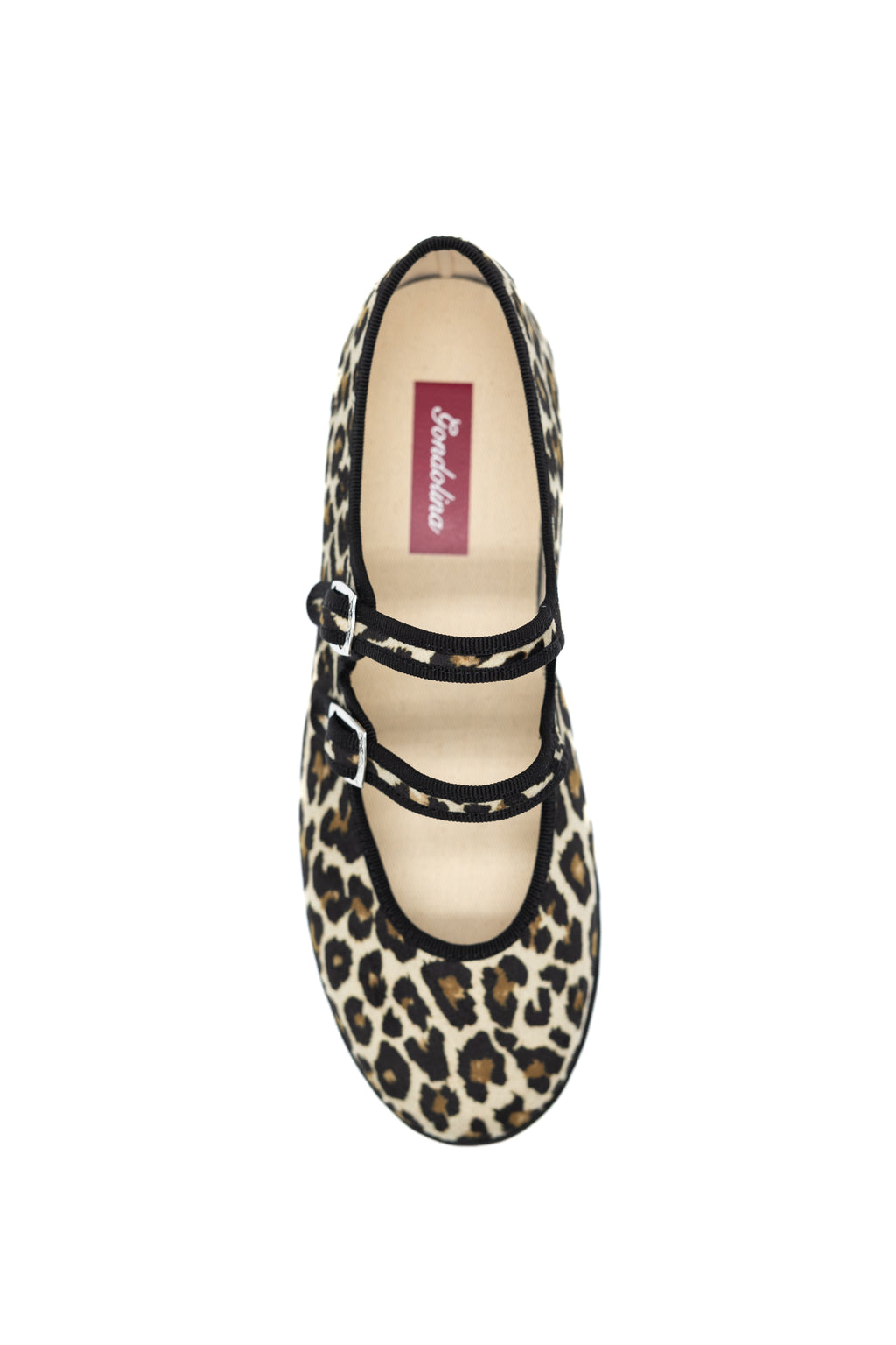 Handcrafted Gondolina Zebra Mary Jane in leopard print velvet, featuring authentic Venetian design, top view