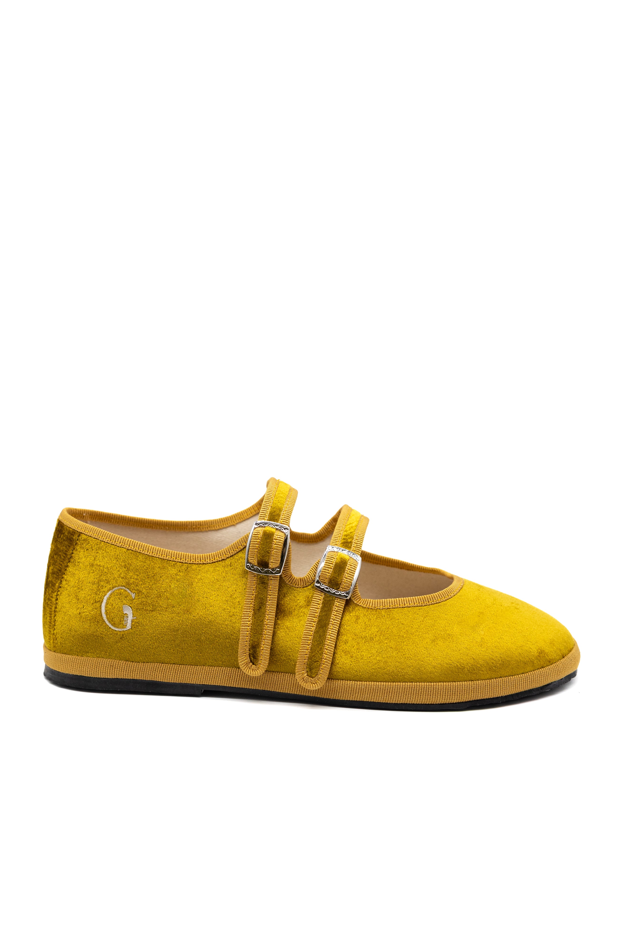 Handcrafted Gondolina Nina Mary Jane in yellow silk velvet, featuring authentic Venetian design, main view