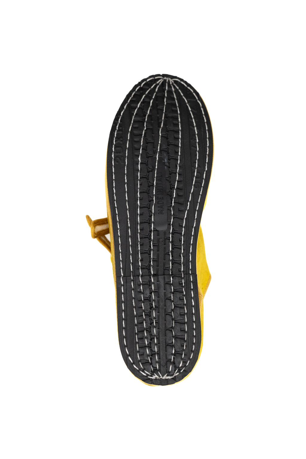 Handcrafted Gondolina Nina Mary Jane in yellow silk velvet, featuring authentic Venetian design, sole detail