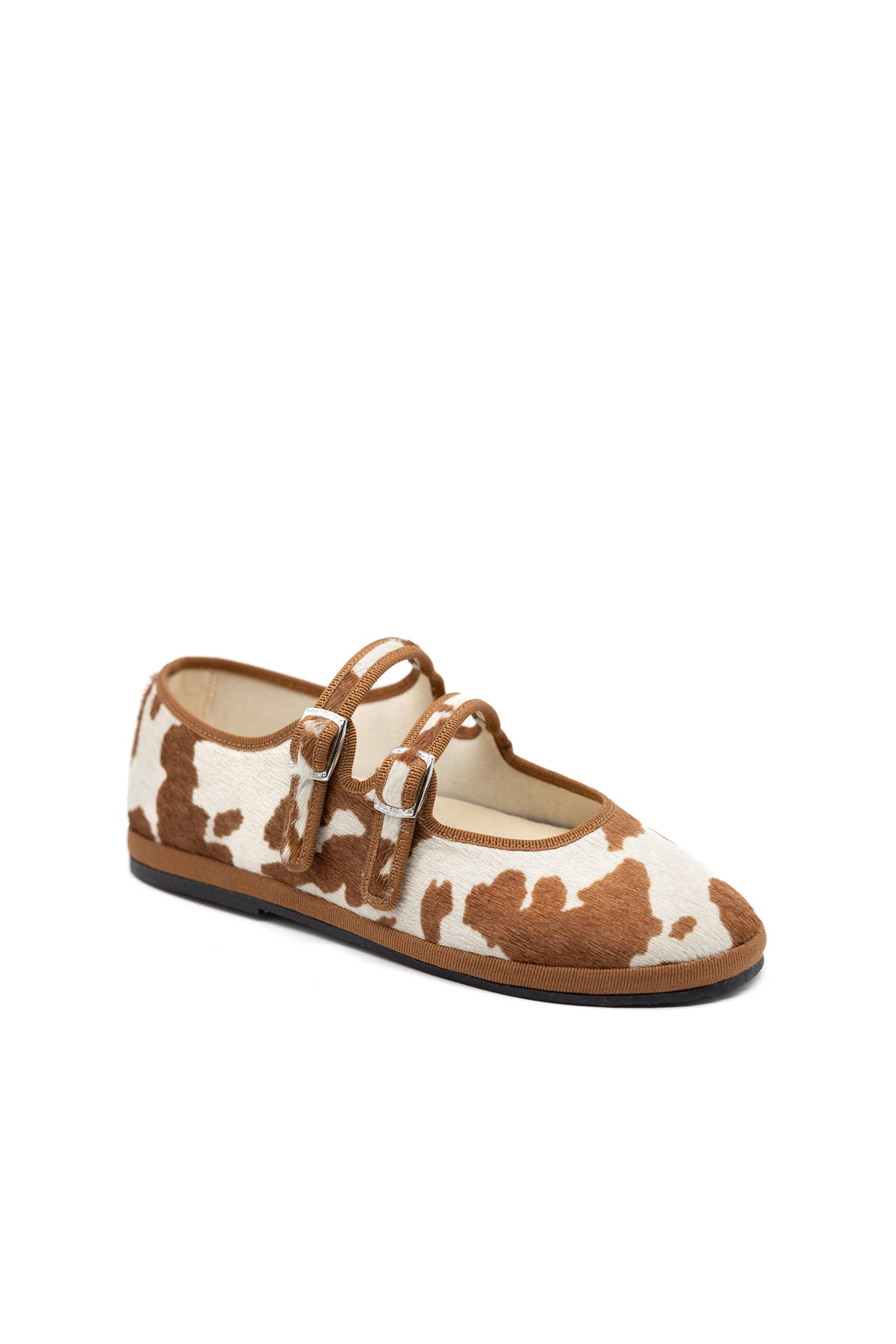 Handcrafted Gondolina Rodeo Mary Jane in cow print, featuring authentic Venetian design, side view