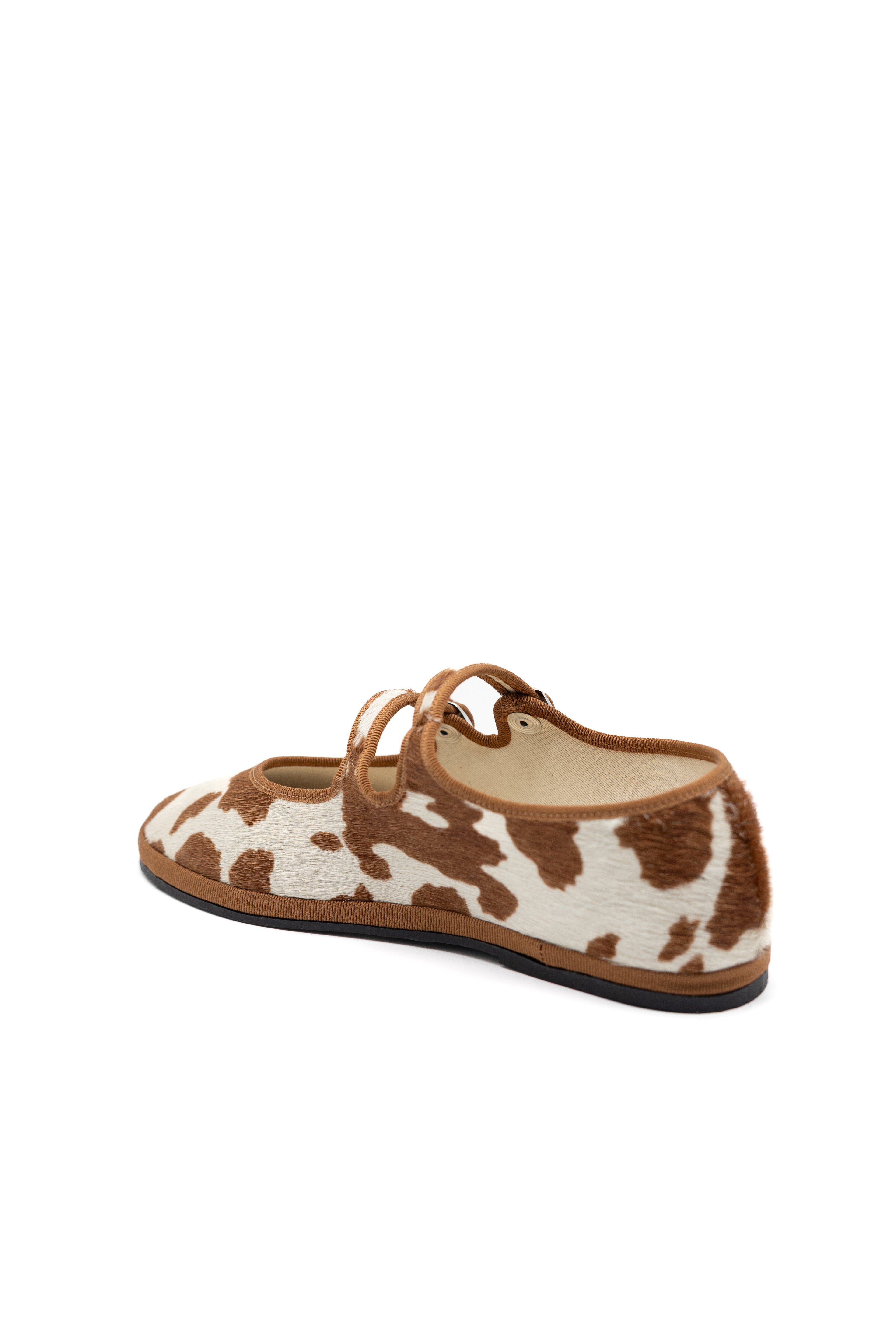 Handcrafted Gondolina Rodeo Mary Jane in cow print, featuring authentic Venetian design, back view