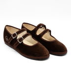 Handcrafted Gondolina Sigari Mary Jane in brown velvet, featuring authentic Venetian design, close-up