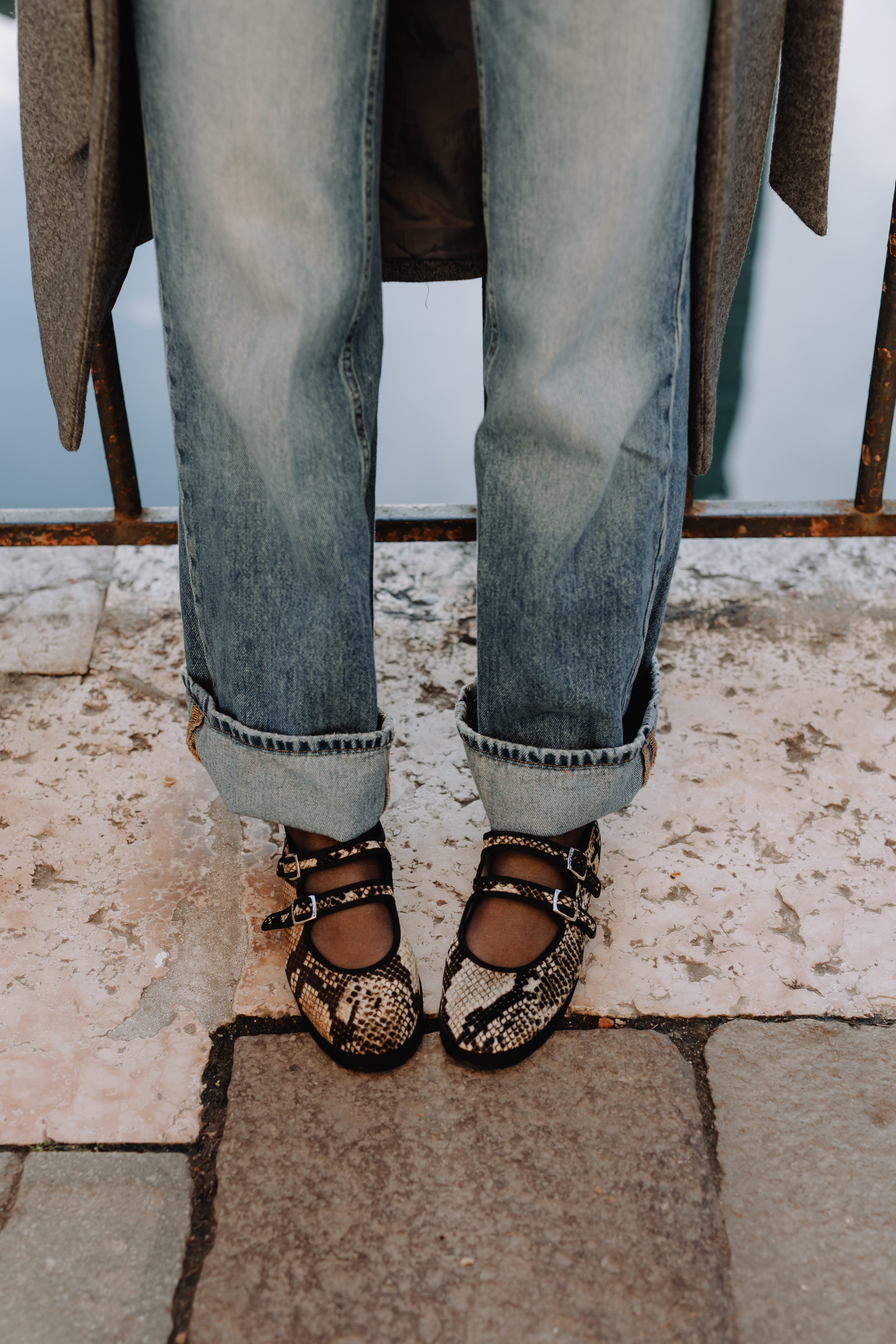 Handcrafted Gondolina Snake  Mary Jane in snake print, featuring authentic Venetian design, lifestyle