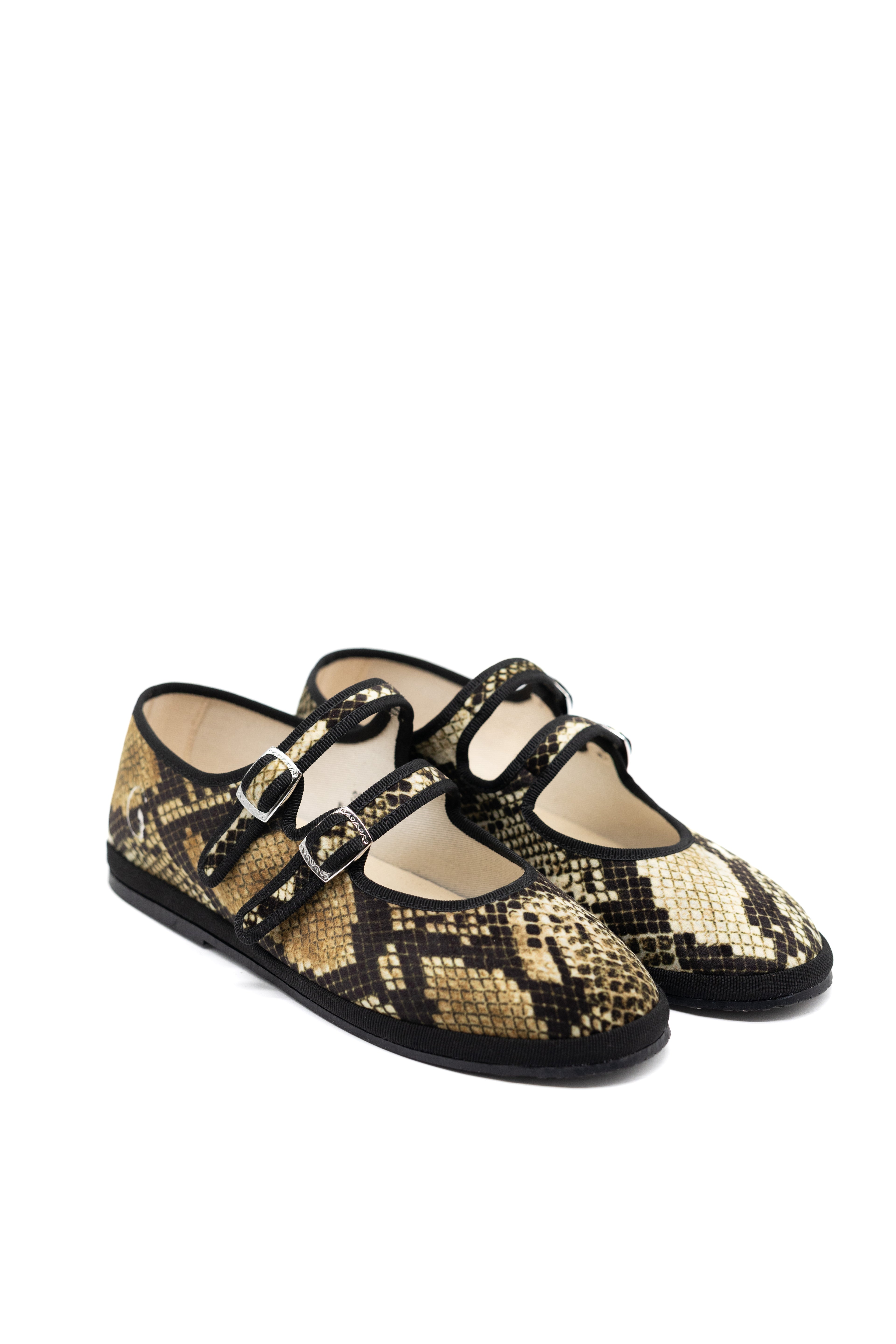 Handcrafted Gondolina Snake  Mary Jane in snake print, featuring authentic Venetian design, close-up