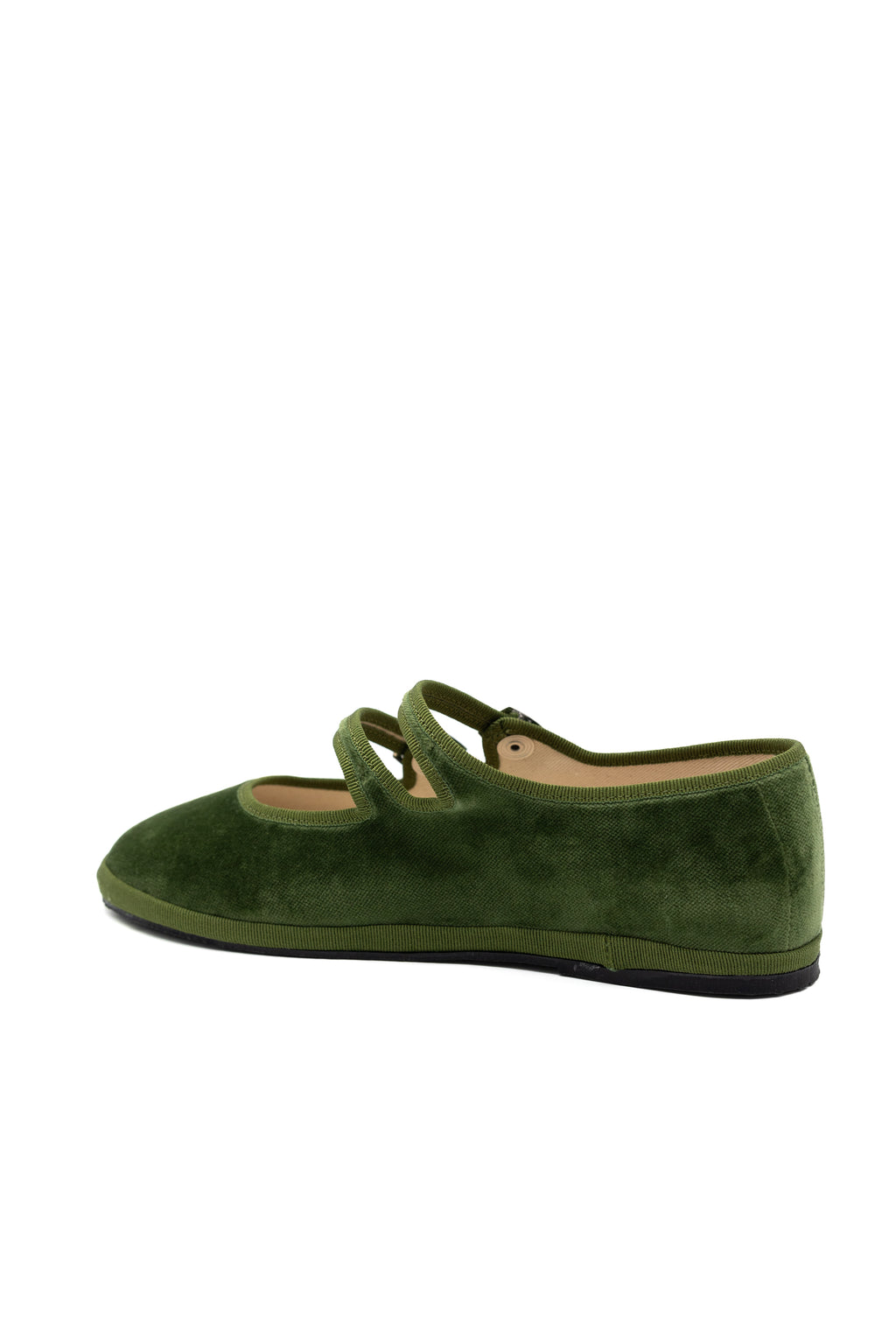 Handcrafted Gondolina Sofia Mary Jane in light green velvet, featuring authentic Venetian design, back view