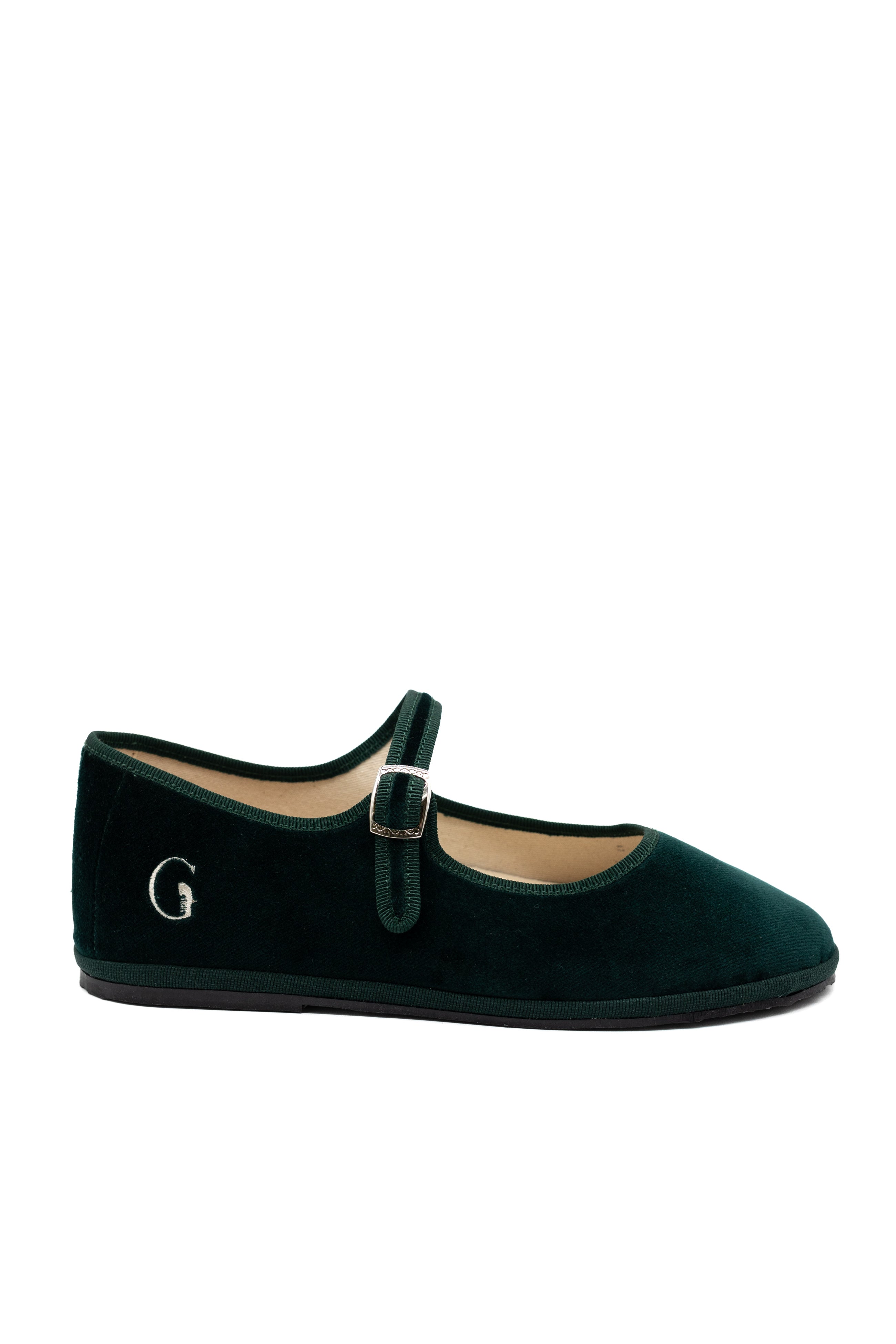 Handcrafted Gondolina Vignole Mary Jane in dark green velvet, featuring authentic Venetian design, main view