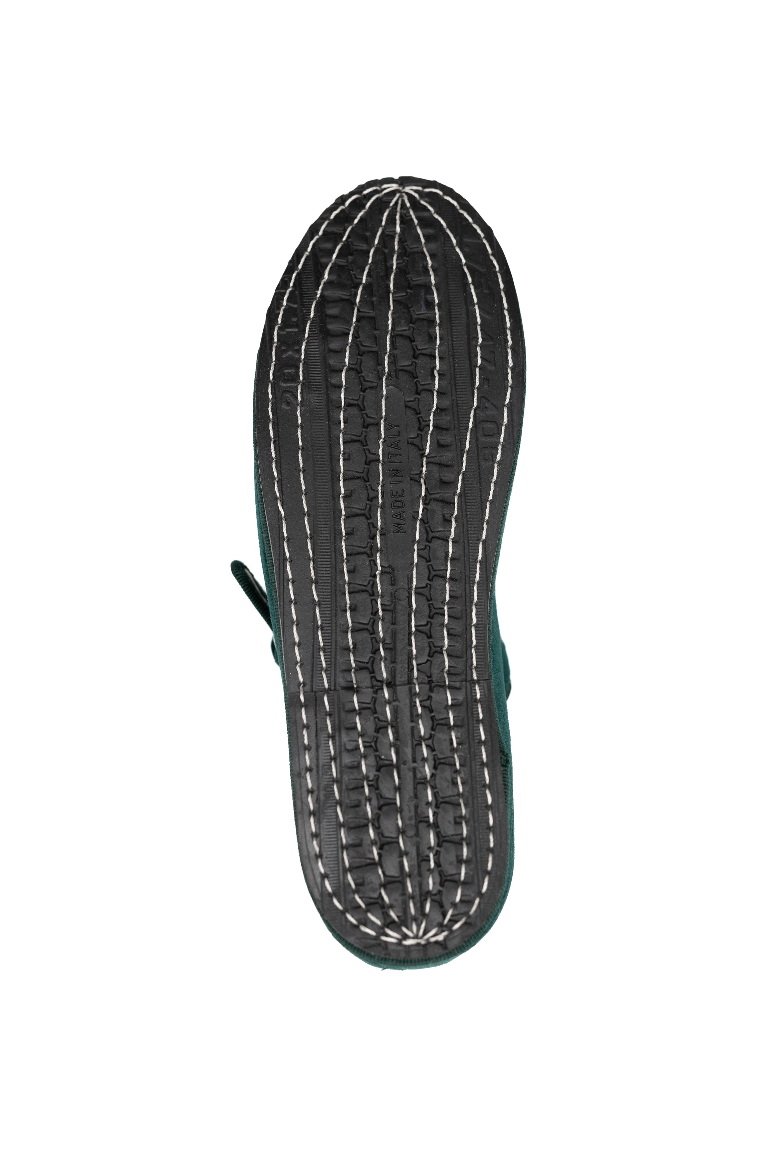 Handcrafted Gondolina Vignole  Mary Jane in dark green velvet, featuring authentic Venetian design, sole detail