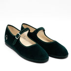 Handcrafted Gondolina Vignole  Mary Jane in dark green velvet, featuring authentic Venetian design, pair