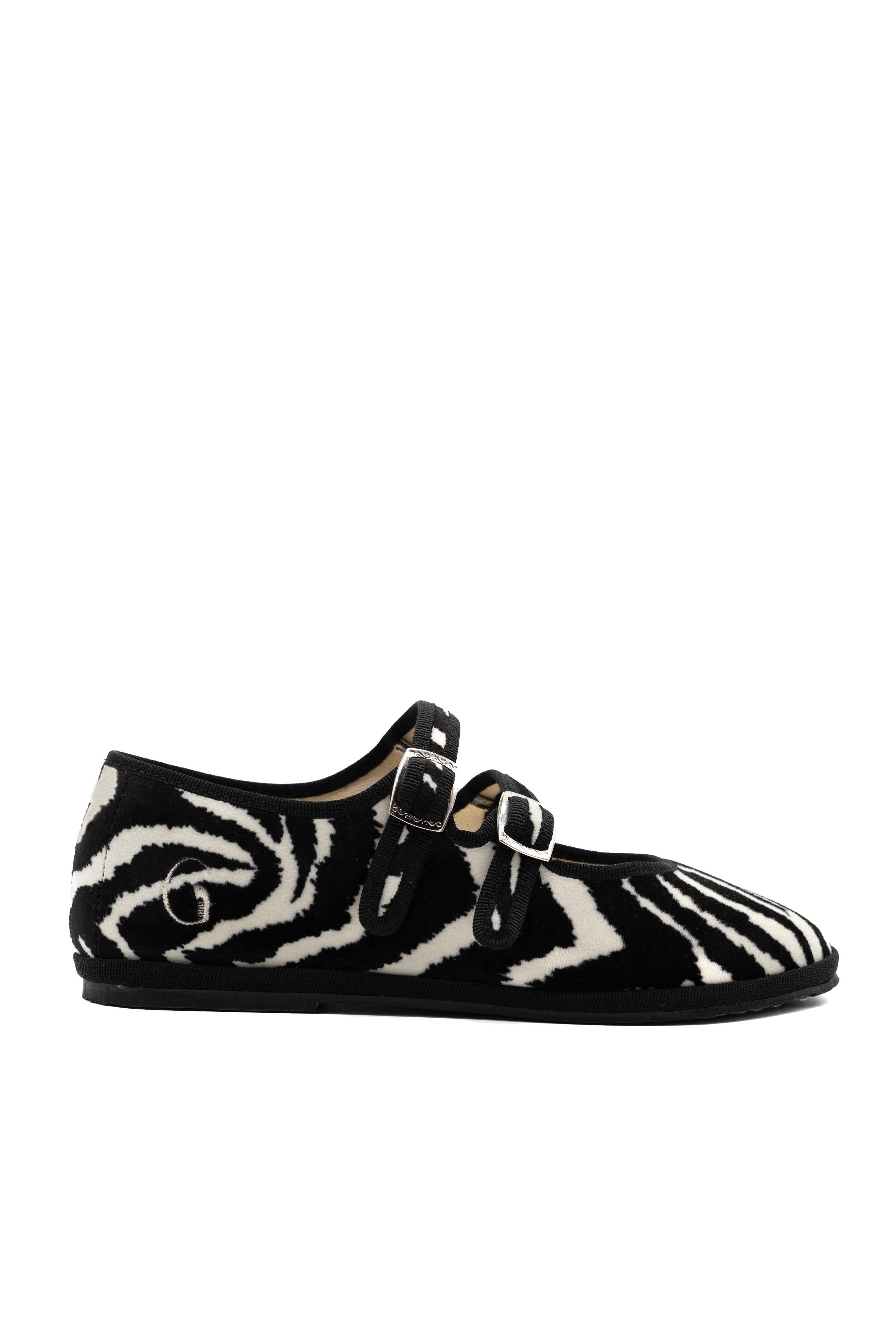 Handcrafted Gondolina Zebra Mary Jane in zebra print velvet fpr women, featuring authentic Venetian design, side view