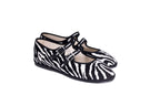 Handcrafted Gondolina Zebra Mary Jane in zebra print velvet, featuring authentic Venetian design, detail