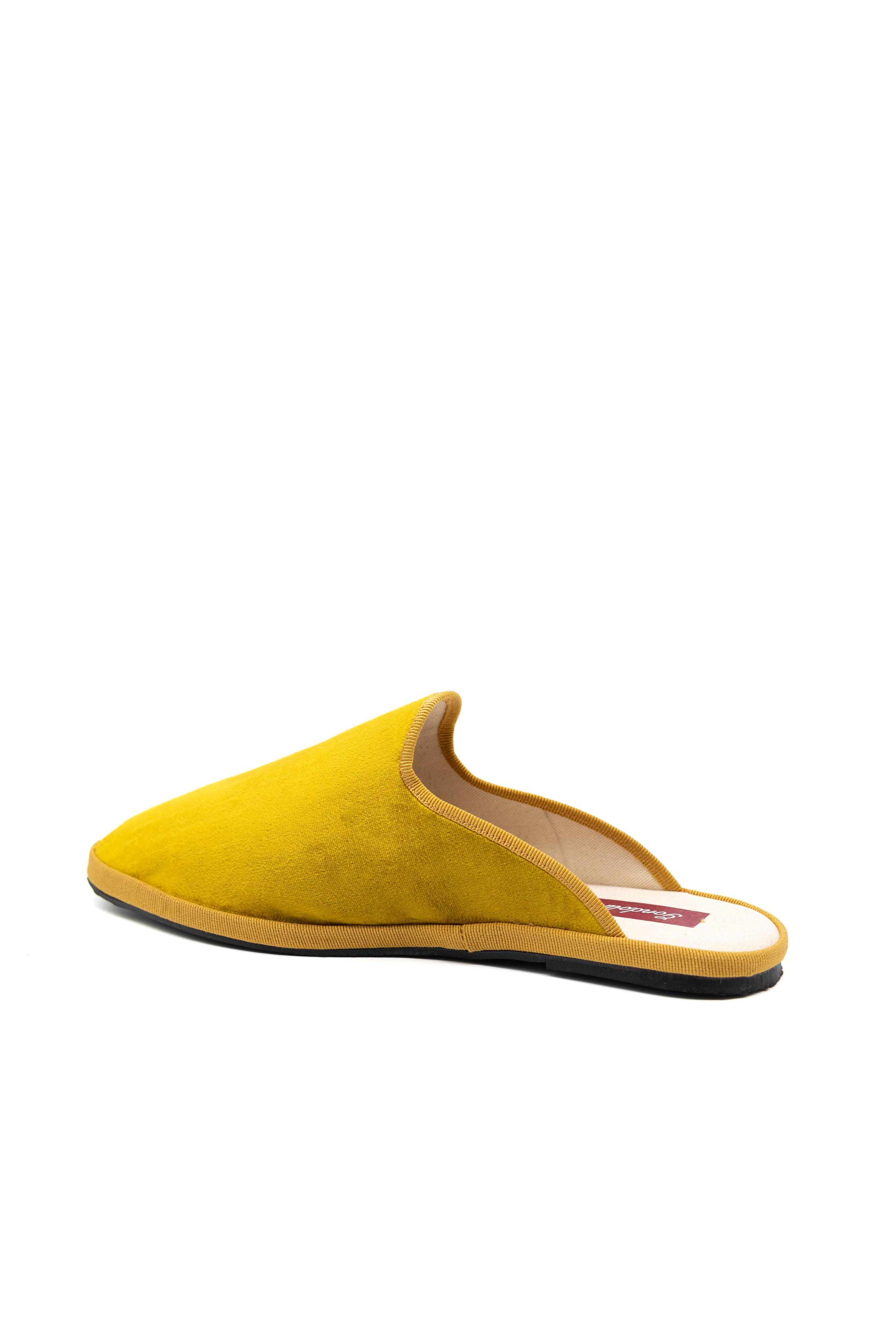 Handcrafted Gondolina Burano Mules in yellow silk velvet, featuring authentic Venetian design, back view