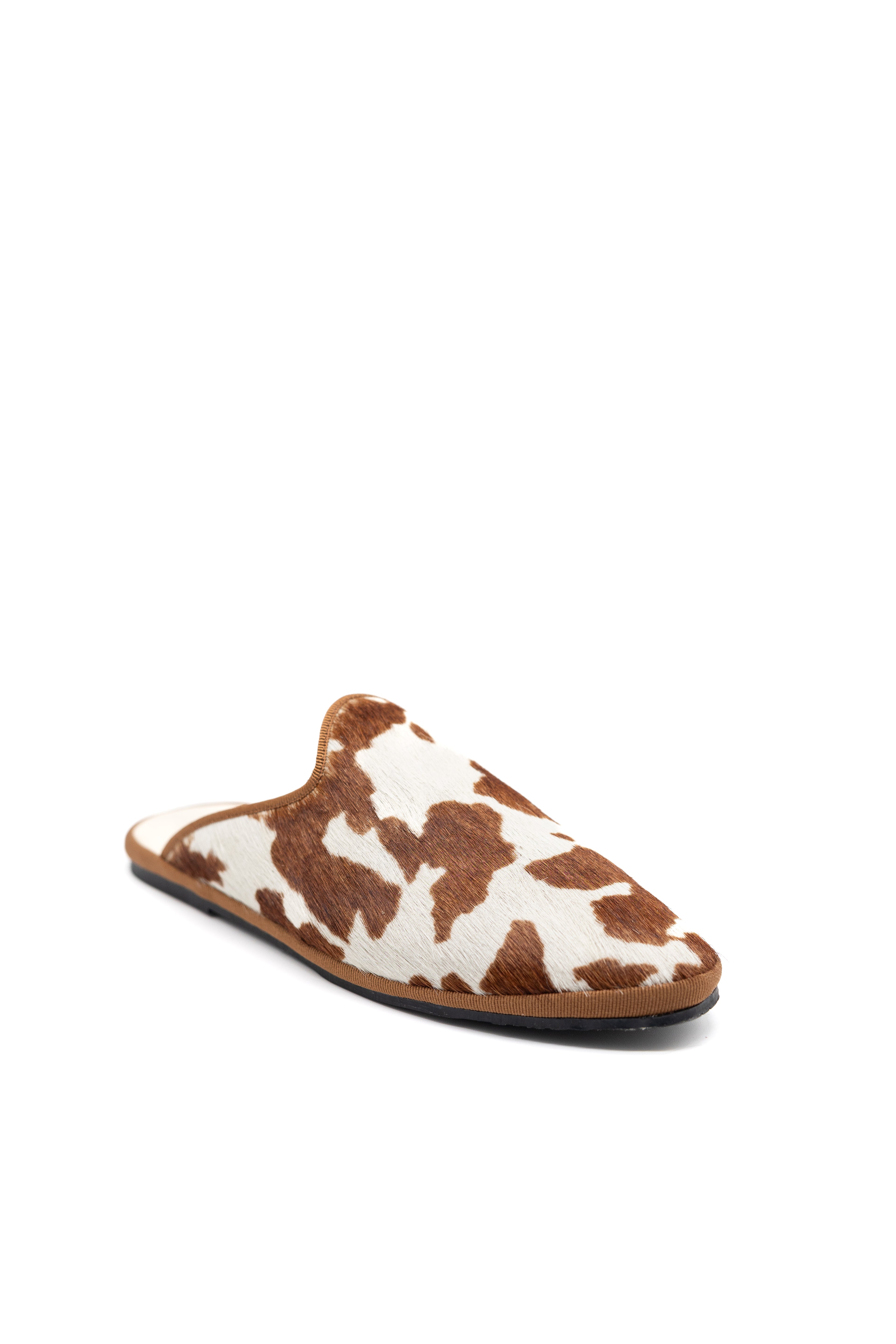 Handcrafted Gondolina Mules with cow print, featuring authentic Venetian design, side view