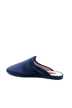Handcrafted Gondolina Murano Mules in blue silk velvet, featuring authentic Venetian design, side view
