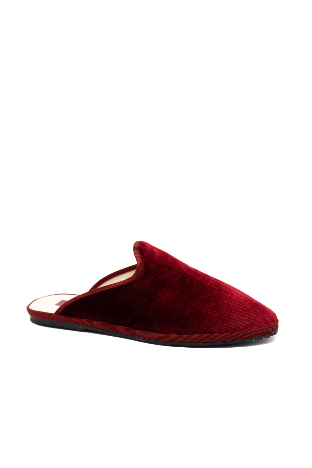 Handcrafted Gondolina San Marco Mules in red silk velvet, featuring authentic Venetian design, side view
