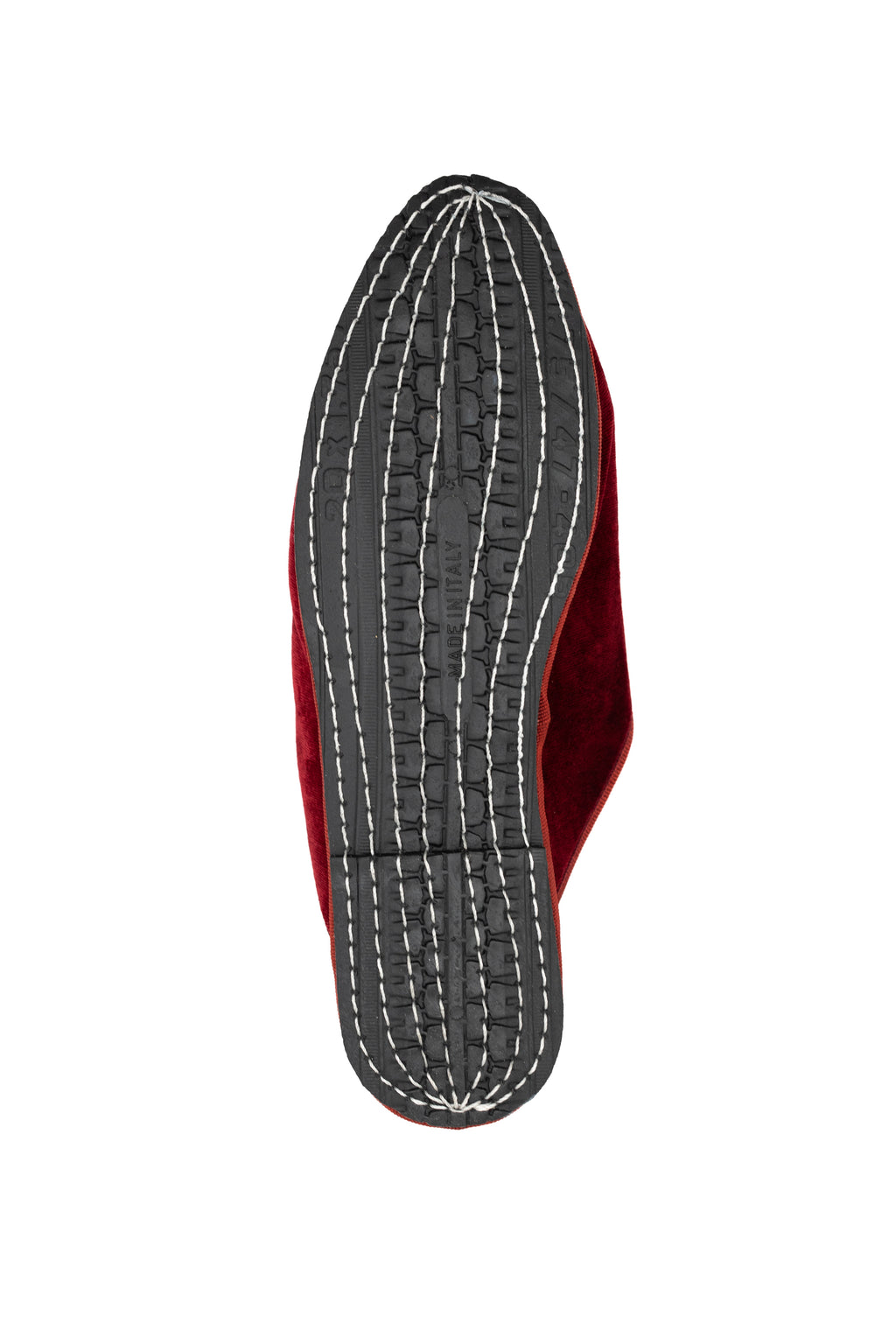 Handcrafted Gondolina San Marco Mules in red silk velvet, featuring authentic Venetian design, sole detail