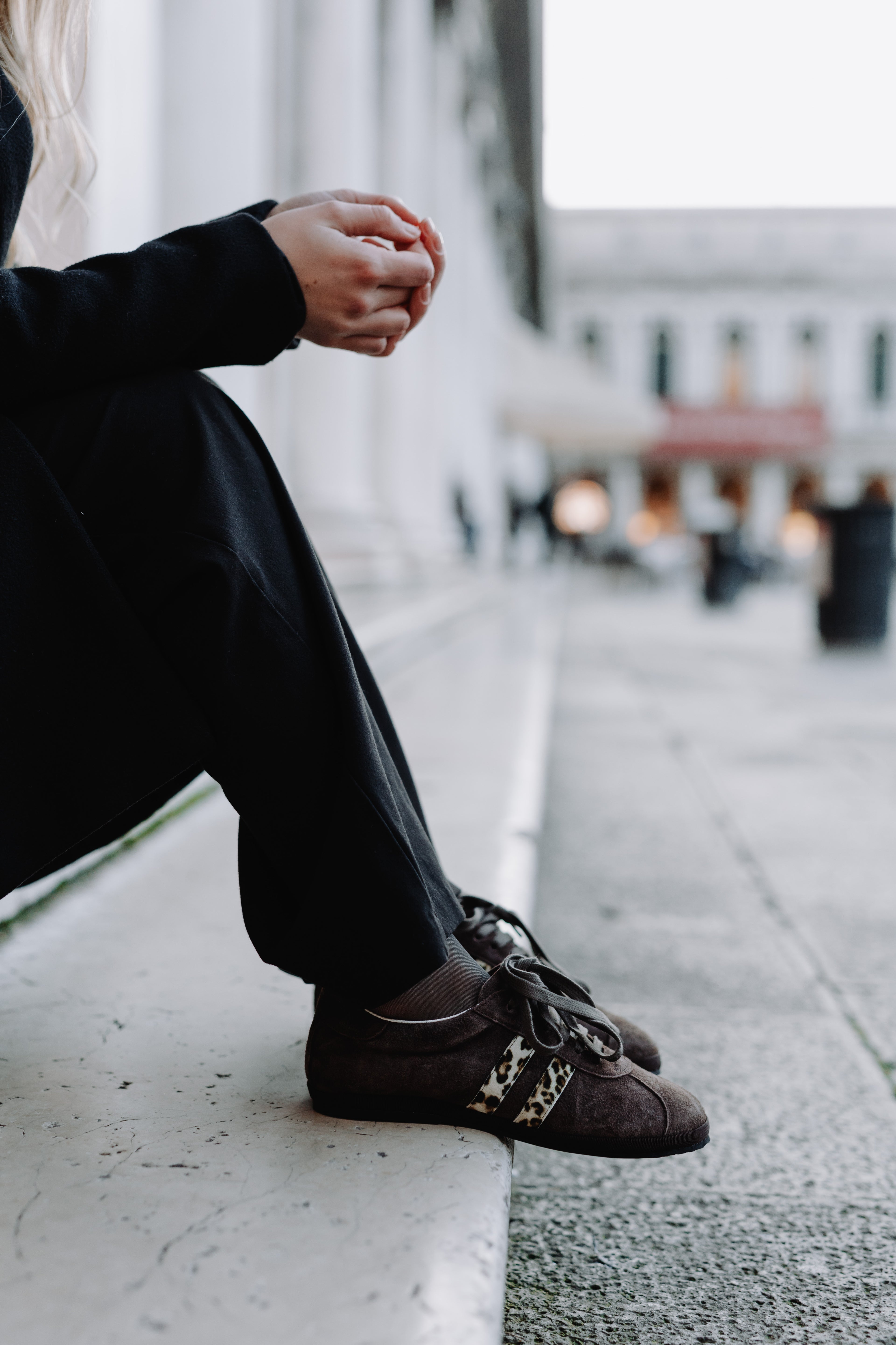 Handcrafted Gondolina Caorlina Sneakers in brown suede and leopard detail, featuring authentic Venetian design, close-up
