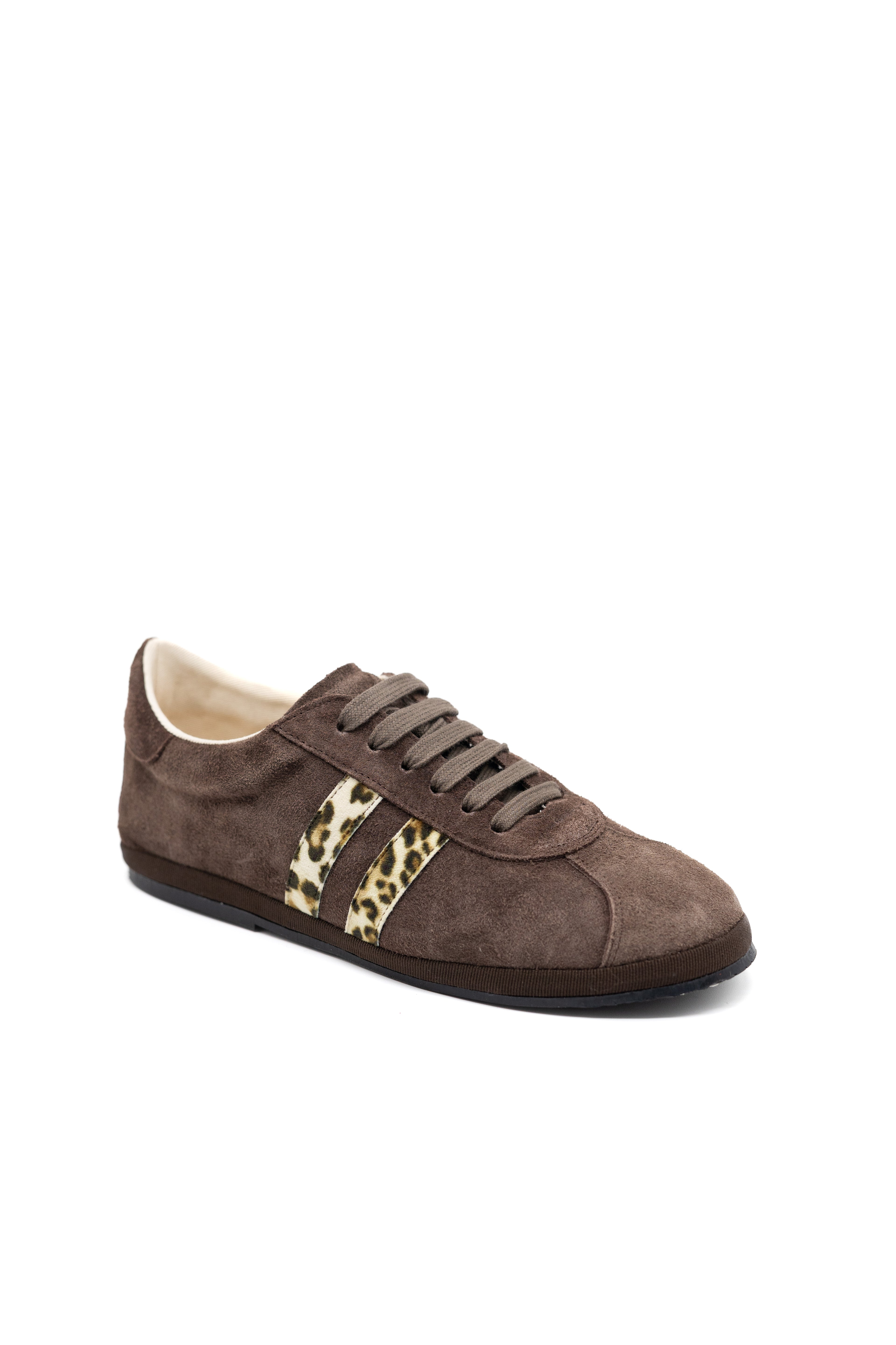 Handcrafted Gondolina Caorlina Sneakers in brown suede and leopard detail, featuring authentic Venetian design, side view